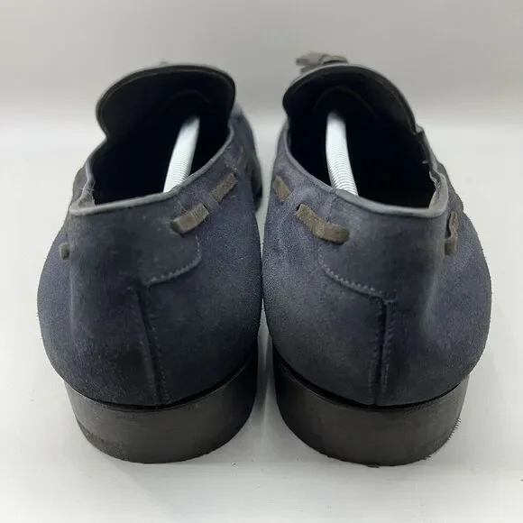 Fratelli Rossetti Brera Men Size 12 Shoes Navy Blue Suede Slip-On Tassel Loafers - Picture 4 of 11